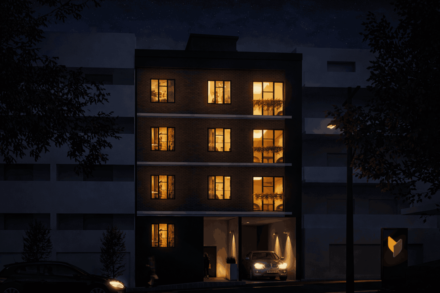 Bayraklı Apartman Gece